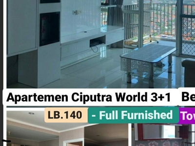 Dijual / Disewakan Apartemen The Vue Ciputra World - 3+1 Bedroom Full Furnished + PRIVATE Balkony + Slot Parkir 2 Mobil