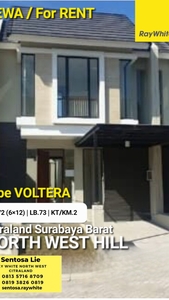Disewakan Rumah North West Hill Citraland Surabaya 2 Lantai 2 Kamar Tidur - Baru Modern Siap Huni