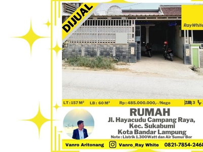 Dijual Rumah 3 Kamar Tidur di Pinggir Jalan Raya Hayacudu Campang