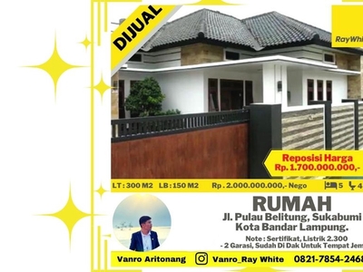 Dijual Rumah 5 Kamar Tidur di Jalan Pulau Belitung Sukabumi Tirta