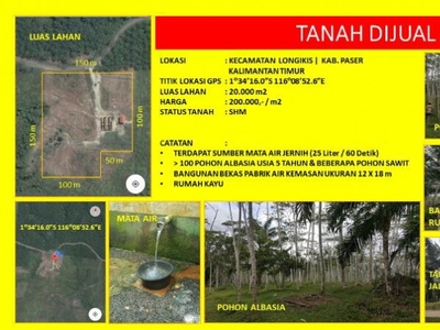 Dijual Tanah Bekas Pabrik Air Mineral di Kalimantan Timur