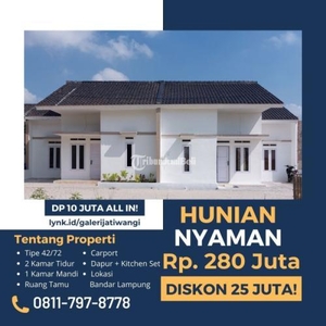 Dijual Hunian Murah 42/72 Carport 2KT 1KM Dapur+Kitchen Set Nyaman dan Akses Lokasi Mudah - Bandar Lampung