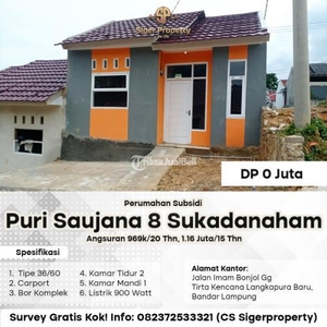 Dijual Rumah Hunian Nyaman Type 36 / 60 Perumahan Puri Saujana 8 Sukadanaham Tanjung Karang Barat - Bandar Lampung