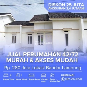 Dijual Rumah Perumahan Murah 42/72 Akses Mudah Lokasi Strategis 2 Kamar Tidur Bisa Angsuran 10-15 Tahun - Bandar Lampung