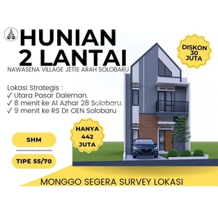 Jual Rumah Mewah Murah 2 Lantai Tipe 55/70 3KT 2KM Di Baki Sukoharjo Solo - Sukoharjo