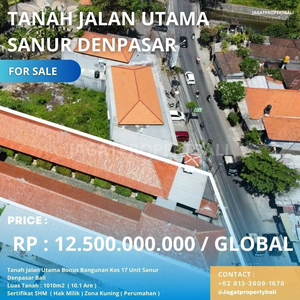 Dijual Tanah Bonus Bangunan Kos 17 Unit Kawasan Sanur Denpasar