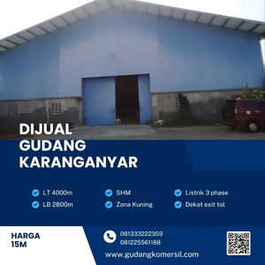 Dijual Gudang Industri Pergudangan 4000m2 non limbah Karanganyar!