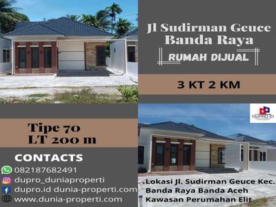 Dijual Rumah Tp 70 LT 200m Di Jl Sudirman Geuce, Banda Raya Banda Aceh