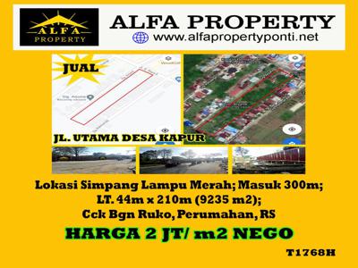 Dijual Tanah Luas 9235 m2 Tepi Jl Desa Kapur Pontianak Kota