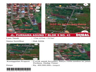 Tanah Jalan Purnama Agung 7 Blok S 15x21 Pontianak
