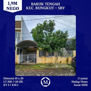 Dijual Rumah Baruk Tengah Strategis Selangkah dr MERR Hitung Tanah - Surabaya