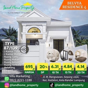 Dijual Rumah Perumahan Belvya Residence 4 Type87/139 di Kedaton - Bandar Lampung