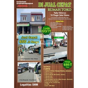 Dijual Rumah Toko 2 Lantai Murah Pinggir Jalan SHM - Bandung