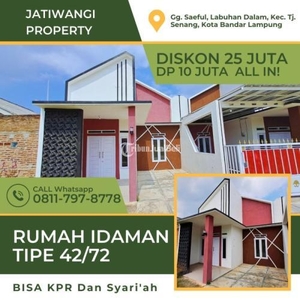 Jual Rumah Tipe 42/72 Carport Dapur 2KT 1KM Perumahan Murah Bisa KPR & Syariah Lokasi Strategis - Bandar Lampung